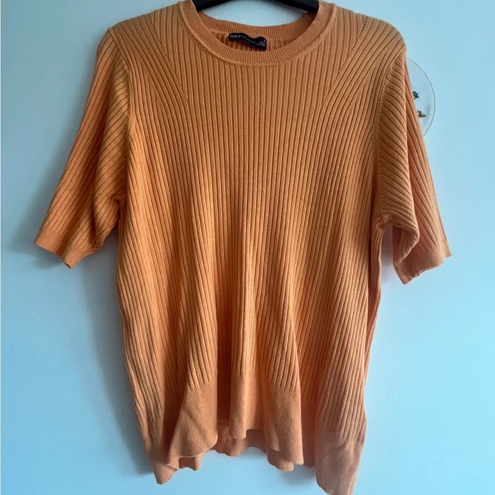 Orange Ribbed Short Sleeve Sweater